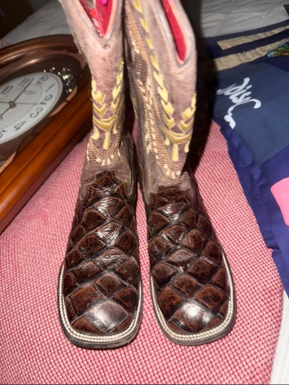 Women's Brown Western Heeled Boots - Textured Leather